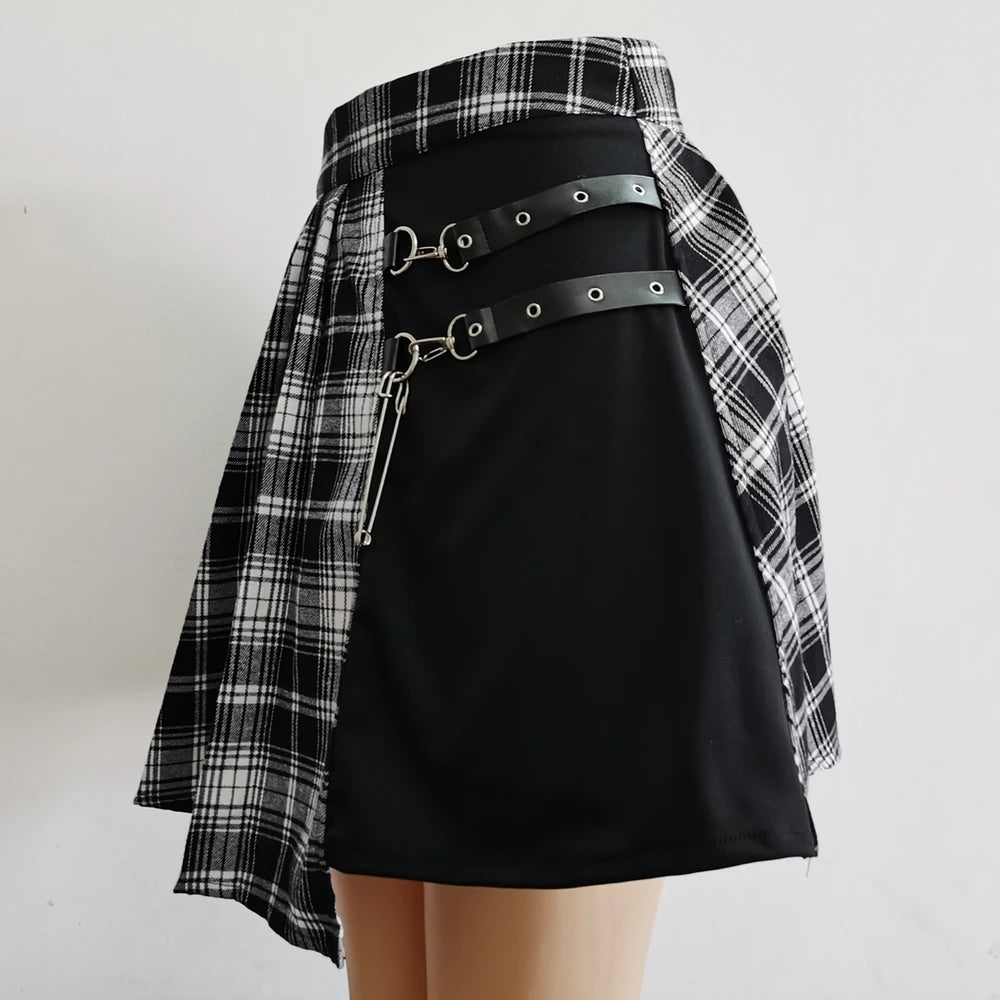 FICHOR-Mulheres Góticas Renda Ruffle Mini Saias, Harajuku, Fairy Grunge, Xadrez Rosa, Plissado, Japonês Lolita Streetwear, Mall Goth