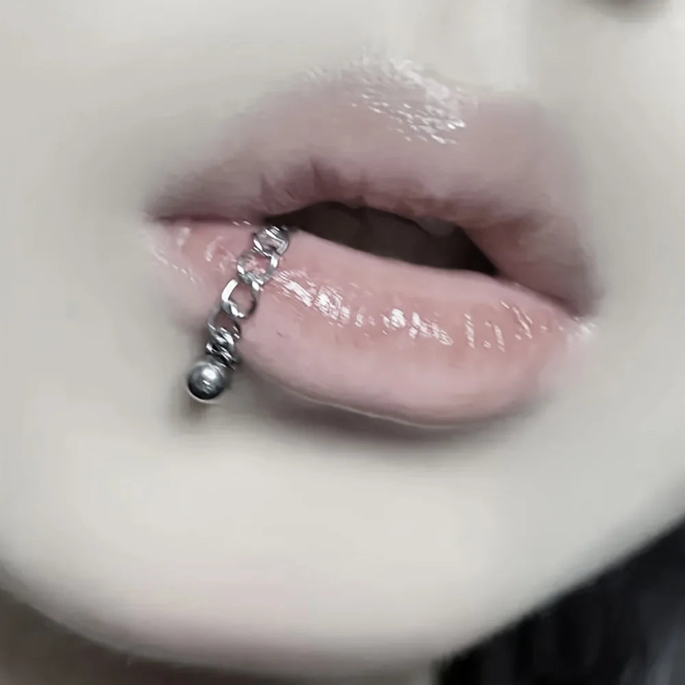 Piercing Labret com Corrente Aço Inoxidável