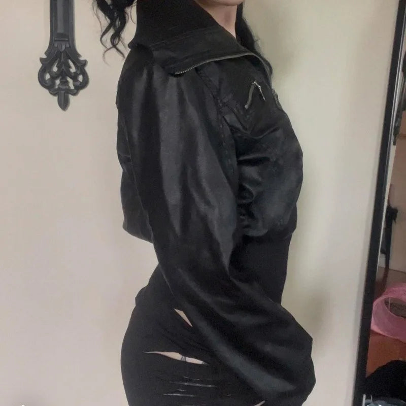 Altgoth americano vintage jaqueta de couro do plutônio feminino streetwear harajuku grunge emo alternativa grunge zíper casacos casuais feminino