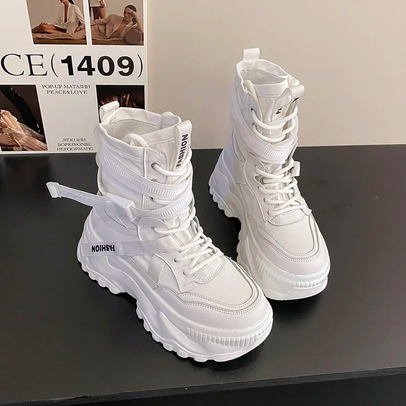 Nova plataforma tênis feminino cruz rendas até luz sapatos casuais designer de moda sapatos vulcanizados casuais marca senhoras botas curtas
