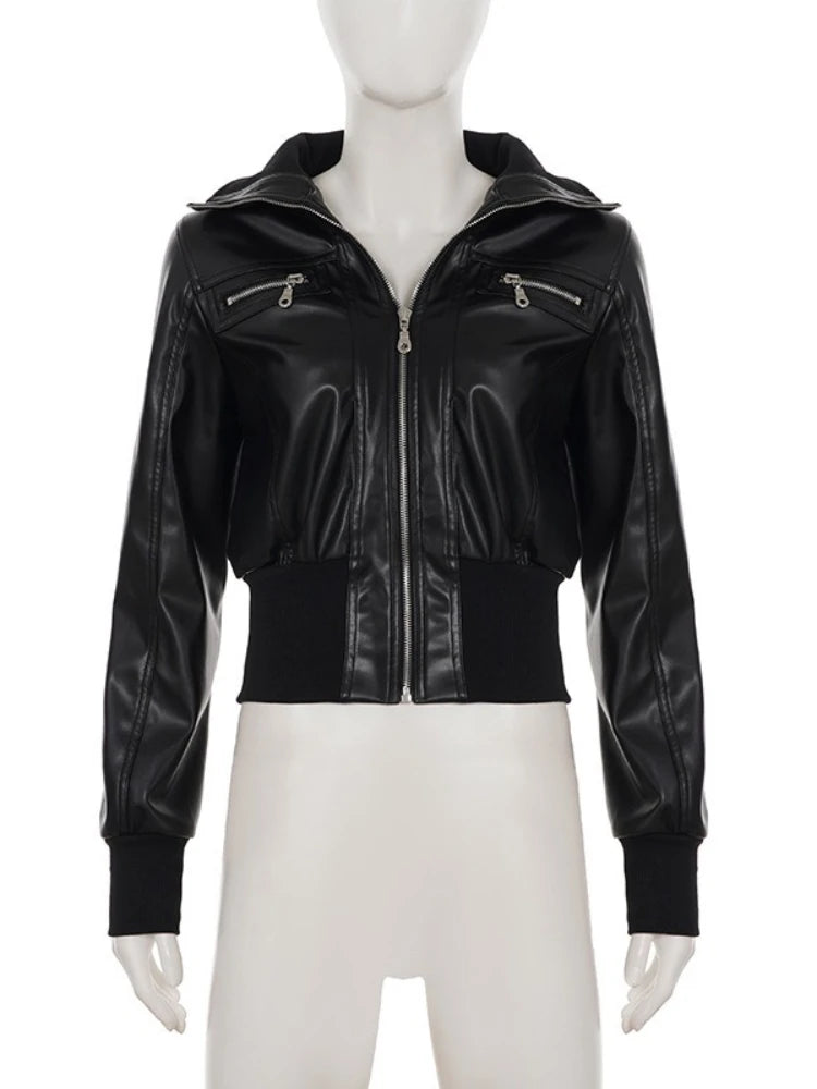 Altgoth americano vintage jaqueta de couro do plutônio feminino streetwear harajuku grunge emo alternativa grunge zíper casacos casuais feminino