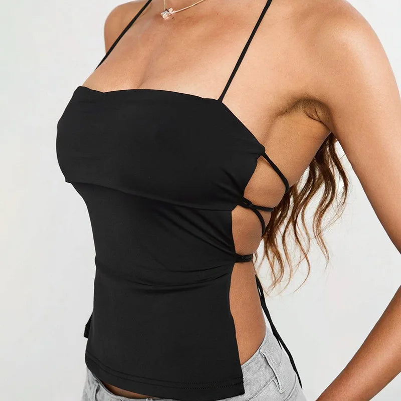 Laço de volta espartilho topo pescoço-montado colheita topo feminino roupas ousado y2k acessórios sem costas sexy clube outfit camison verano ropa mujer