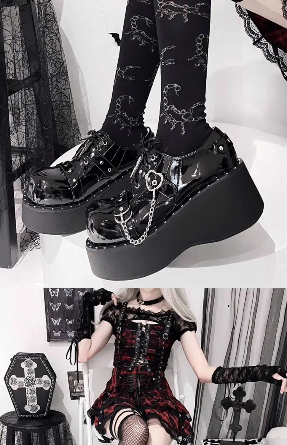 Sapato Plataforma Slip-On Gótico Punk