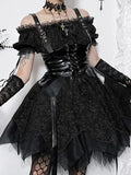 Altgoth escuro academia gótico vestido feminino harajuku streetwear fairycore grunge rendas retalhos puff manga vestido de cintura alta feminino