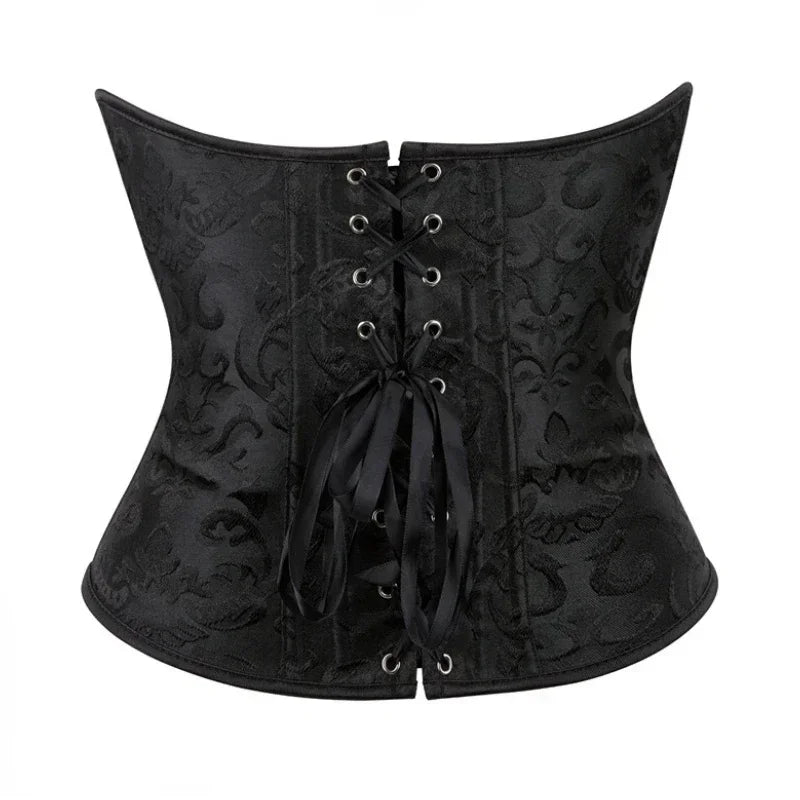 Corset Underbust Plus Size Jacquard Gótico — Cintura Cincher