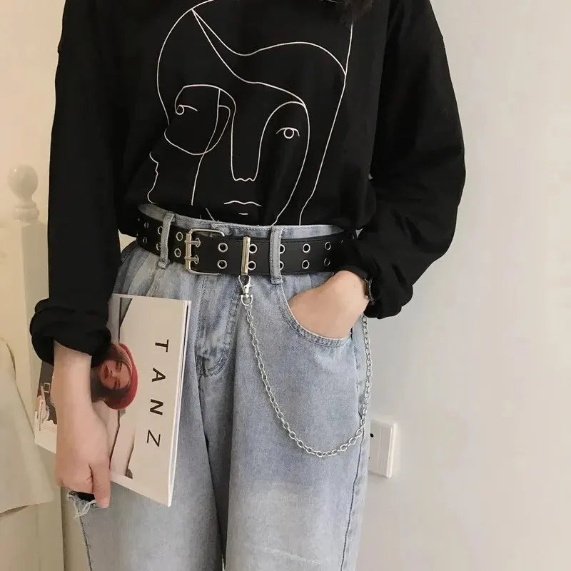 Moda liga feminina cintos corrente de luxo para couro genuíno novo estilo pino fivela jeans decorativo senhoras retro decorativo punk