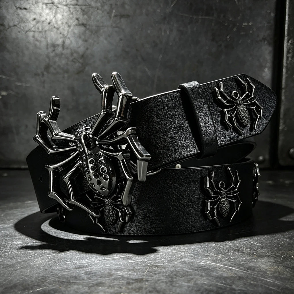Cinto de Luxo com Strass e Design de Aranha para Homens, Acessório Gótico para Calças Jeans Femininas, Cinto Punk de 3,8cm de Largura para o Dia das Bruxas