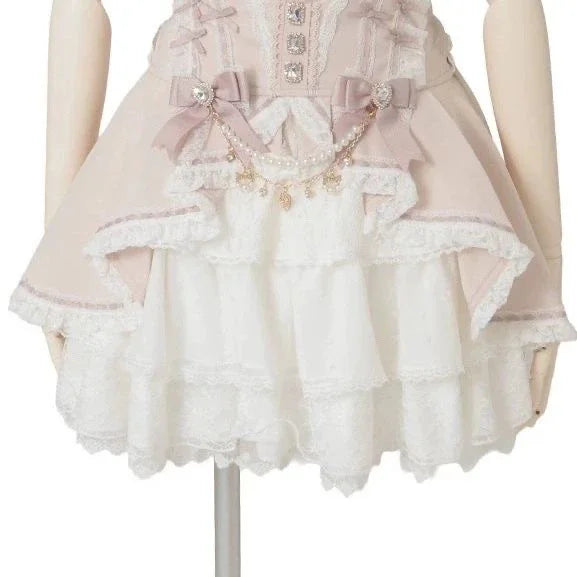 Minissaia Feminina Estilo Lolita Doce Japonês, Retro Elegante, com Renda e Faixas, Saias de Festa em Camadas, Gótica Y2k com Fivelas Metálicas