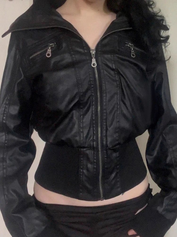 Altgoth americano vintage jaqueta de couro do plutônio feminino streetwear harajuku grunge emo alternativa grunge zíper casacos casuais feminino