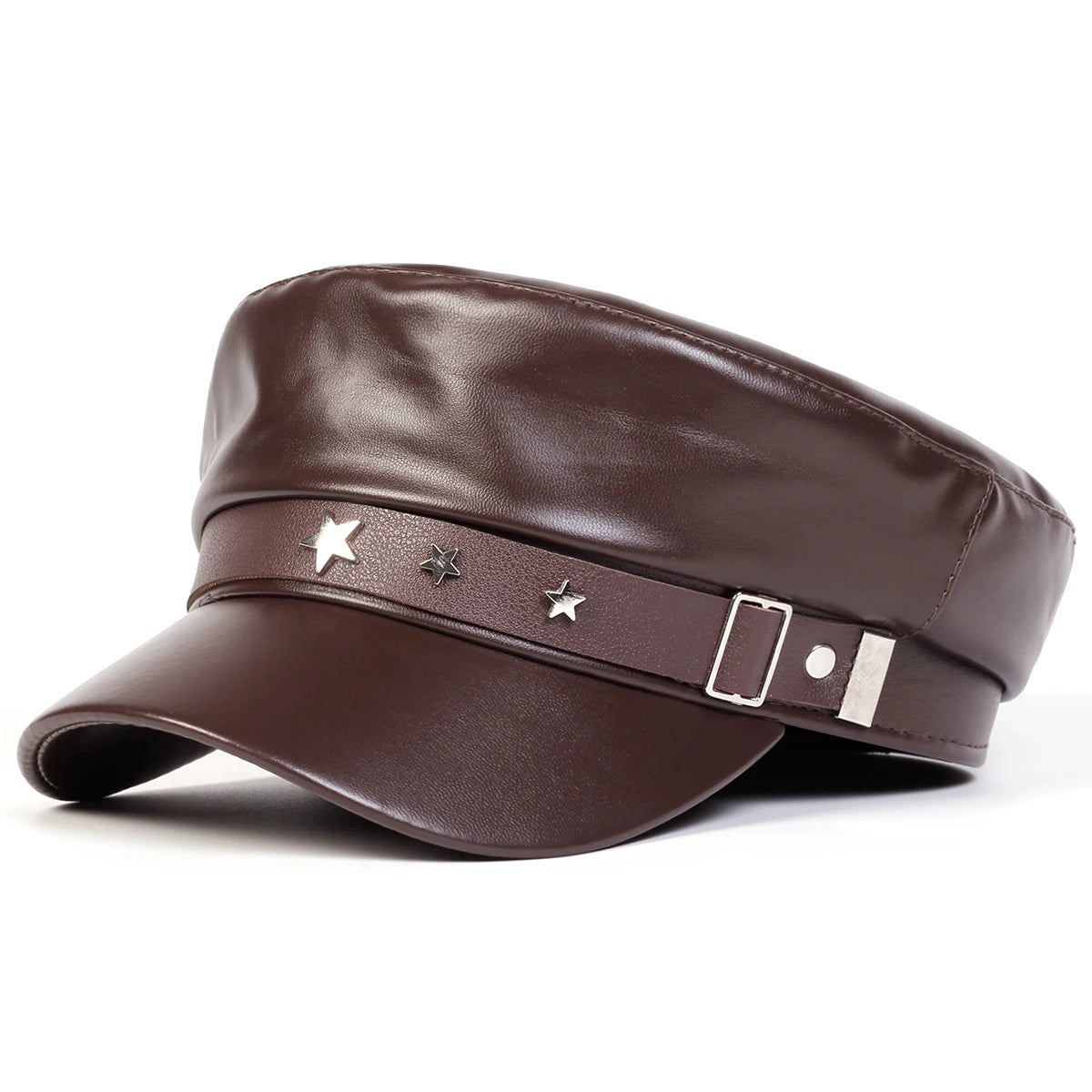 Boina de couro masculina e feminina com fivela de cinto, bonés de marinheiro preto, parte superior plana, bonés de capitão militar, moda feminina, grande, primavera, outono