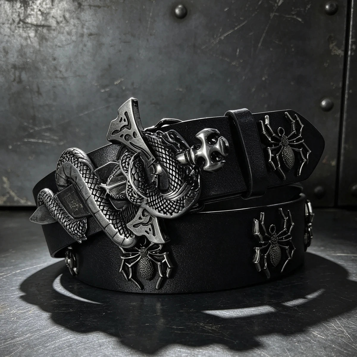 Cinto de Luxo com Strass e Design de Aranha para Homens, Acessório Gótico para Calças Jeans Femininas, Cinto Punk de 3,8cm de Largura para o Dia das Bruxas