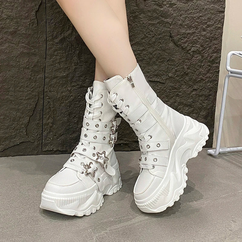 Bota Punk de Moto com Fivela Estrela