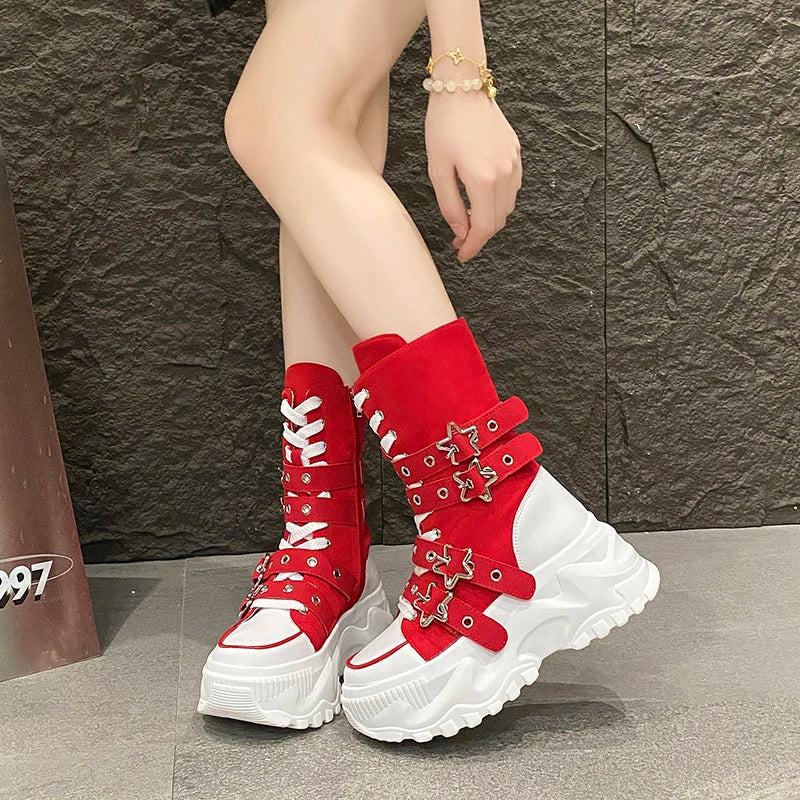 Bota Punk de Moto com Fivela Estrela