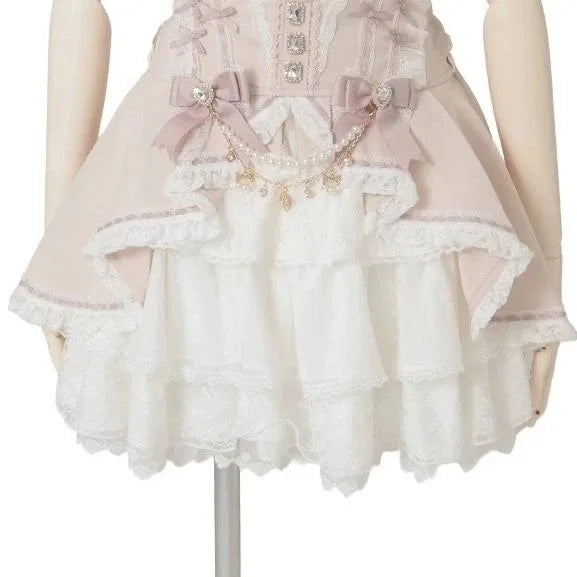 Minissaia Feminina Estilo Lolita Doce Japonês, Retro Elegante, com Renda e Faixas, Saias de Festa em Camadas, Gótica Y2k com Fivelas Metálicas