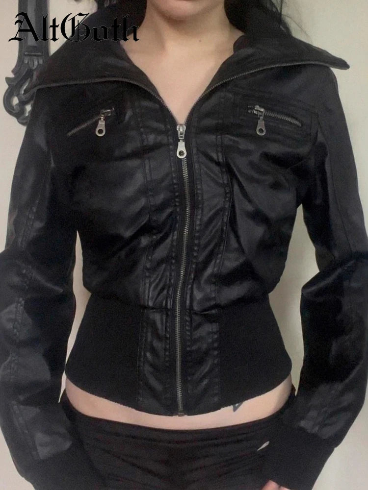 Altgoth americano vintage jaqueta de couro do plutônio feminino streetwear harajuku grunge emo alternativa grunge zíper casacos casuais feminino