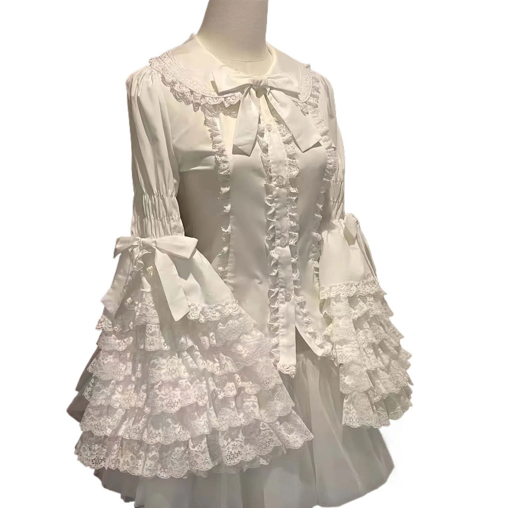 Camisa de Renda Estilo Boneca Lolita, Blusa Versátil de Manga Longa para o Verão, Roupa Interna Lolita Fofa