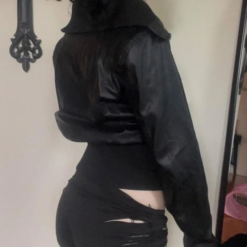 Altgoth americano vintage jaqueta de couro do plutônio feminino streetwear harajuku grunge emo alternativa grunge zíper casacos casuais feminino