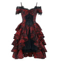 Vestido Gótico Lolita Carmesim de Ombros à Mostra