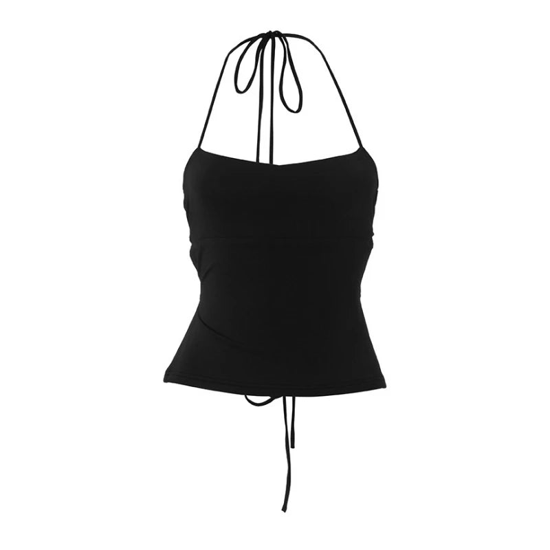 Laço de volta espartilho topo pescoço-montado colheita topo feminino roupas ousado y2k acessórios sem costas sexy clube outfit camison verano ropa mujer