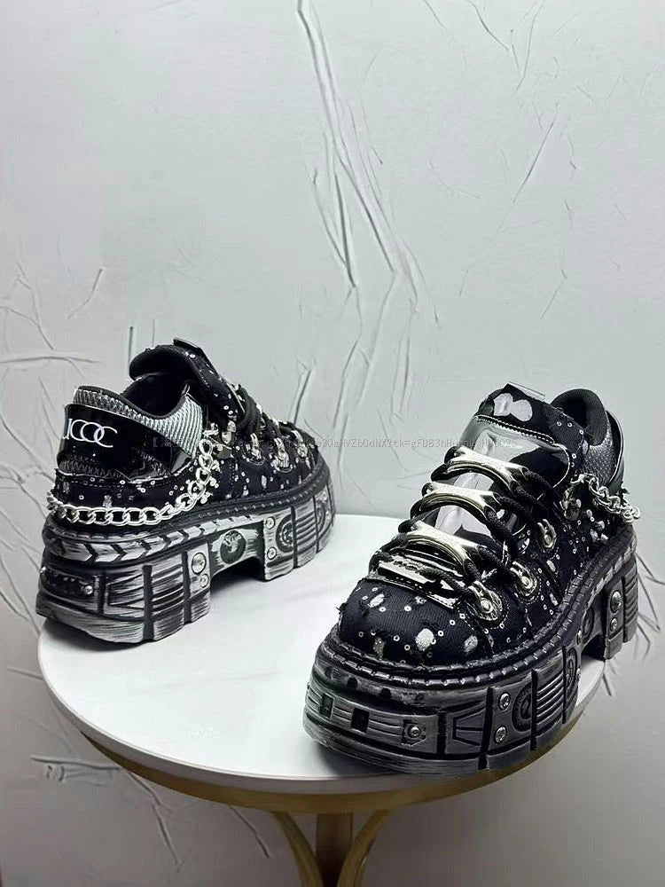 Novo Lançamento Verão 2026: Tênis Masculino Estilo Punk com Plataforma, Personalidade Niche, Moda Urbana Descolada, Modelo Dad Shoes