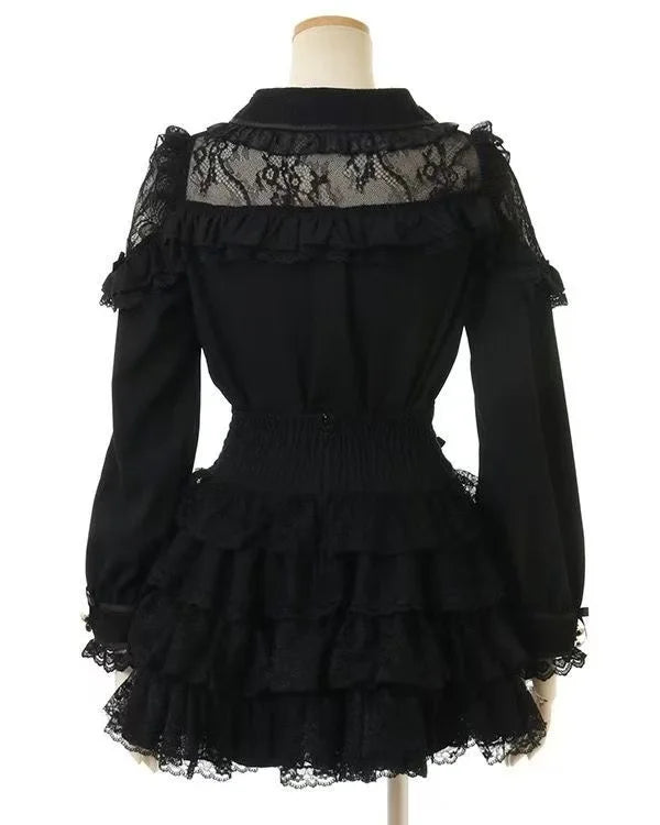 Minissaia Feminina Estilo Lolita Doce Japonês, Retro Elegante, com Renda e Faixas, Saias de Festa em Camadas, Gótica Y2k com Fivelas Metálicas
