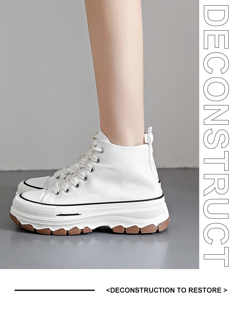 2024 novas mulheres tênis de alta qualidade rendas-up casual plarform altura lona antiderrapante resistente ao desgaste primavera feminino vulcanizar sapatos