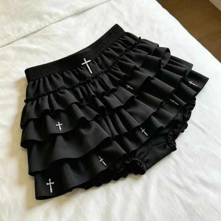Saias Femininas com Camadas e Babados, Minissaia com Detalhes Cruzados, Shorts Embutidos, Skort Japonês Kawaii, Estilo Gótico Punk Y2K, Harajuku Anos 90, Sexy