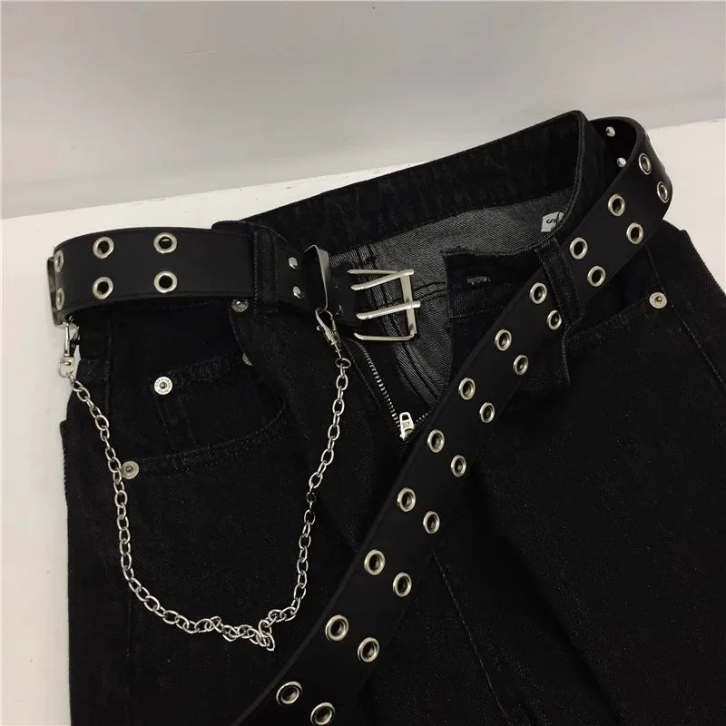 Moda liga feminina cintos corrente de luxo para couro genuíno novo estilo pino fivela jeans decorativo senhoras retro decorativo punk