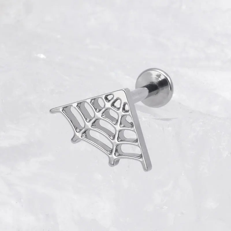 Astm f136 titânio grande aranha web laboratório piercing punk gótico orelha helix plana tragus piercing labret festa de halloween jóias do corpo