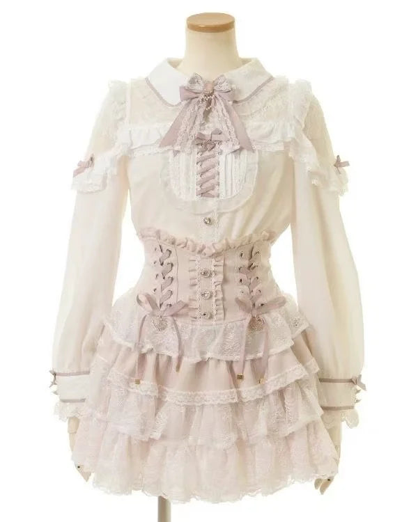 Minissaia Feminina Estilo Lolita Doce Japonês, Retro Elegante, com Renda e Faixas, Saias de Festa em Camadas, Gótica Y2k com Fivelas Metálicas