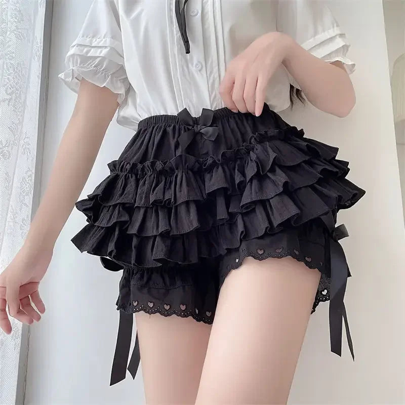 Preto branco plissado calcinha mulher abóbora bonito calcinha arco nó lolita shorts de segurança calças vintage vitoriano bloomers