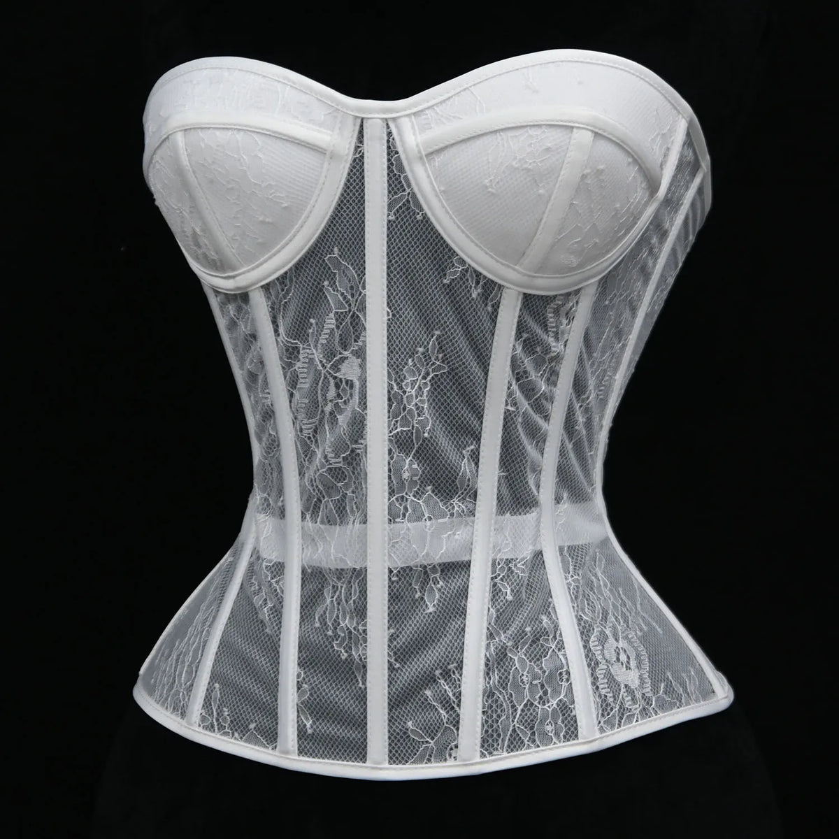 Aço osso korset mulher oco para fora sutiã de renda sem alças bustier superior malha lingerie feminina preto branco biege espartilho