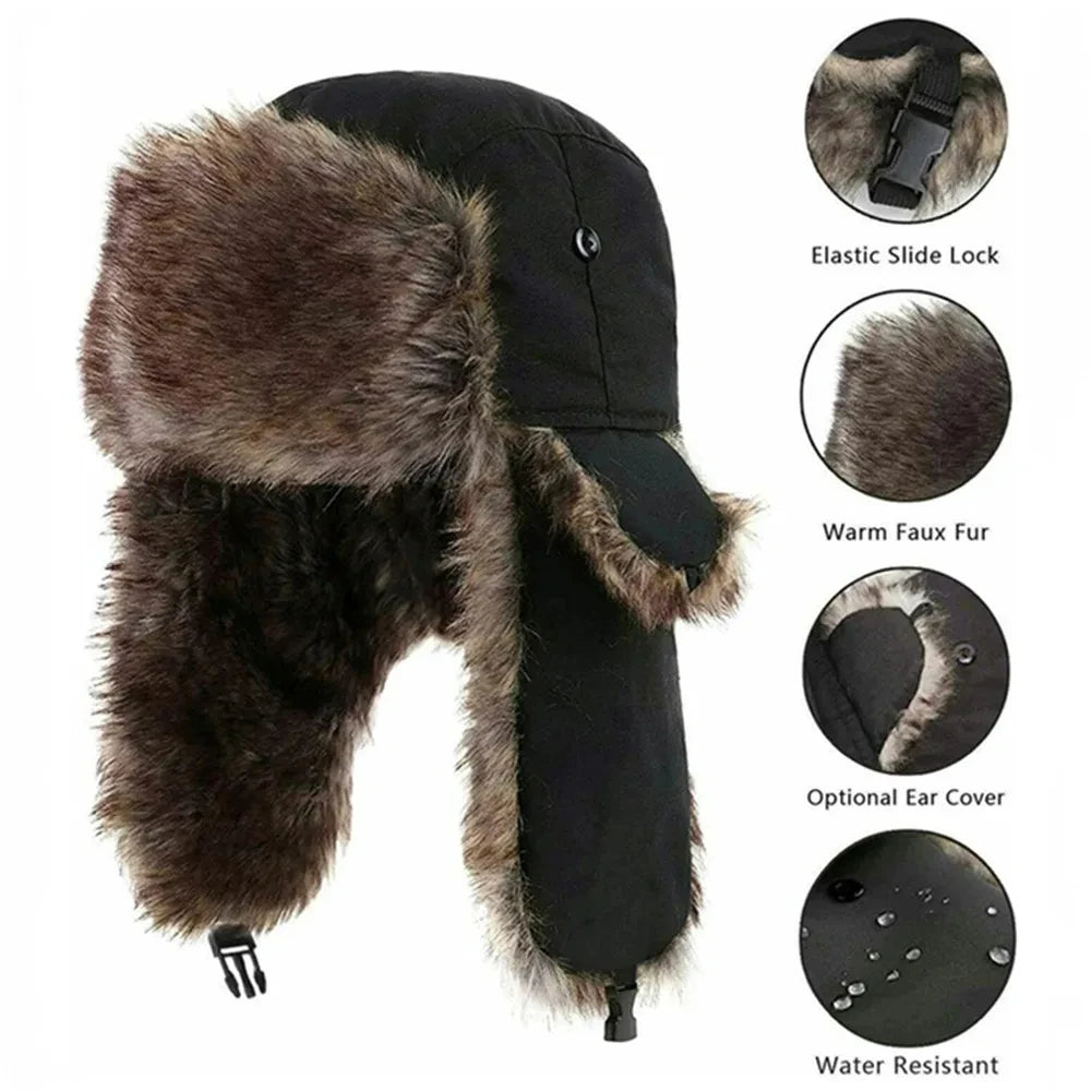 Chapéu de inverno masculino Ushanka Trapper Soldado Russo Ear Flap Cap Earflap