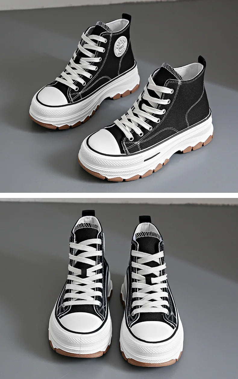 2024 novas mulheres tênis de alta qualidade rendas-up casual plarform altura lona antiderrapante resistente ao desgaste primavera feminino vulcanizar sapatos