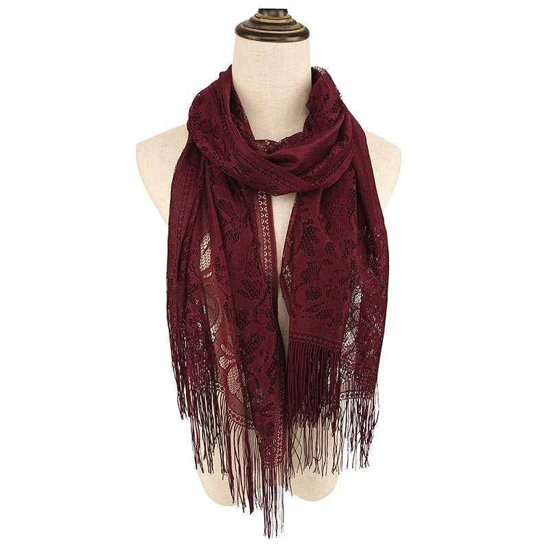 RUNMEI preto amarelo rosa cor floral lenço de renda borla franja xale envoltório flor lenço muçulmano hijabs cachecóis feminino senhoras