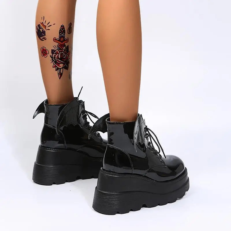 2025 marca punk botas femininas senhoras cosplay botas altas conforto longo tubo botas de couro plataforma cunhas sapatos femininos estilo gótico