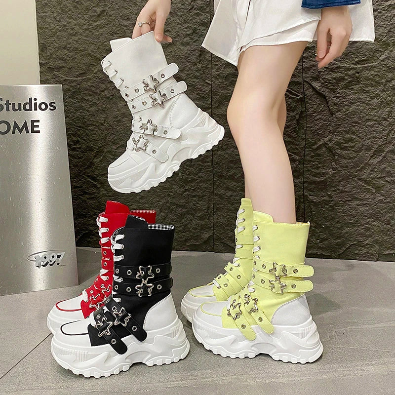 Bota Punk de Moto com Fivela Estrela