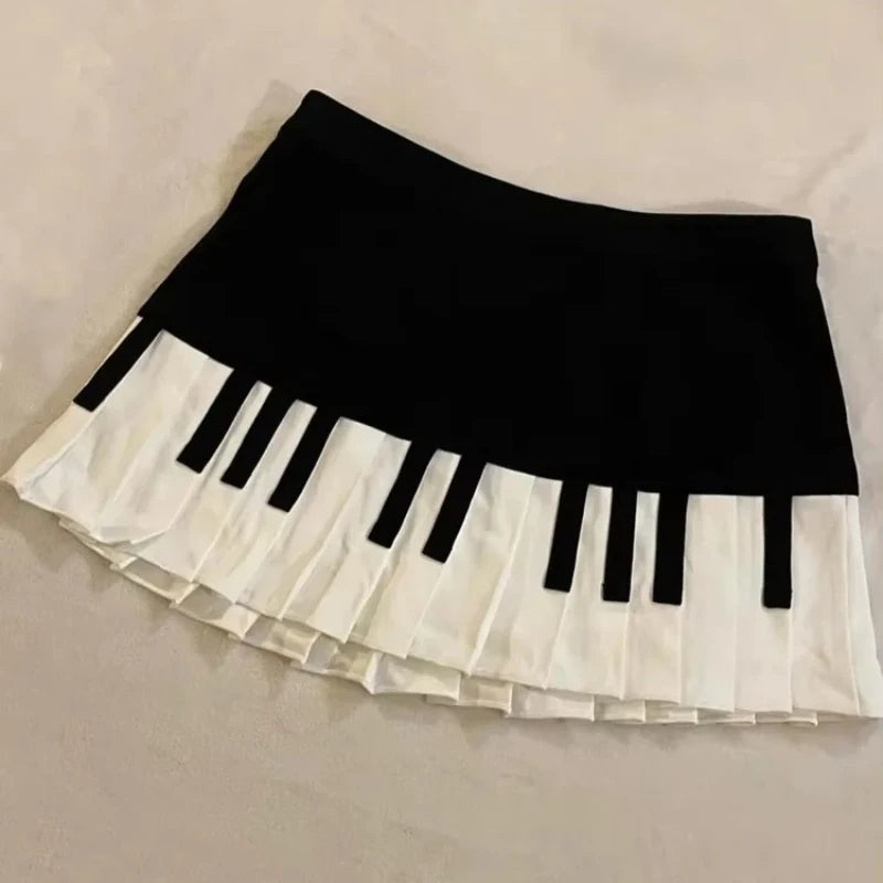 Y2k gótico punk preto branco saia curta feminina quente pintainho escuro bolinhas plissado bolo saia feminina doce chique lolita saias de renda