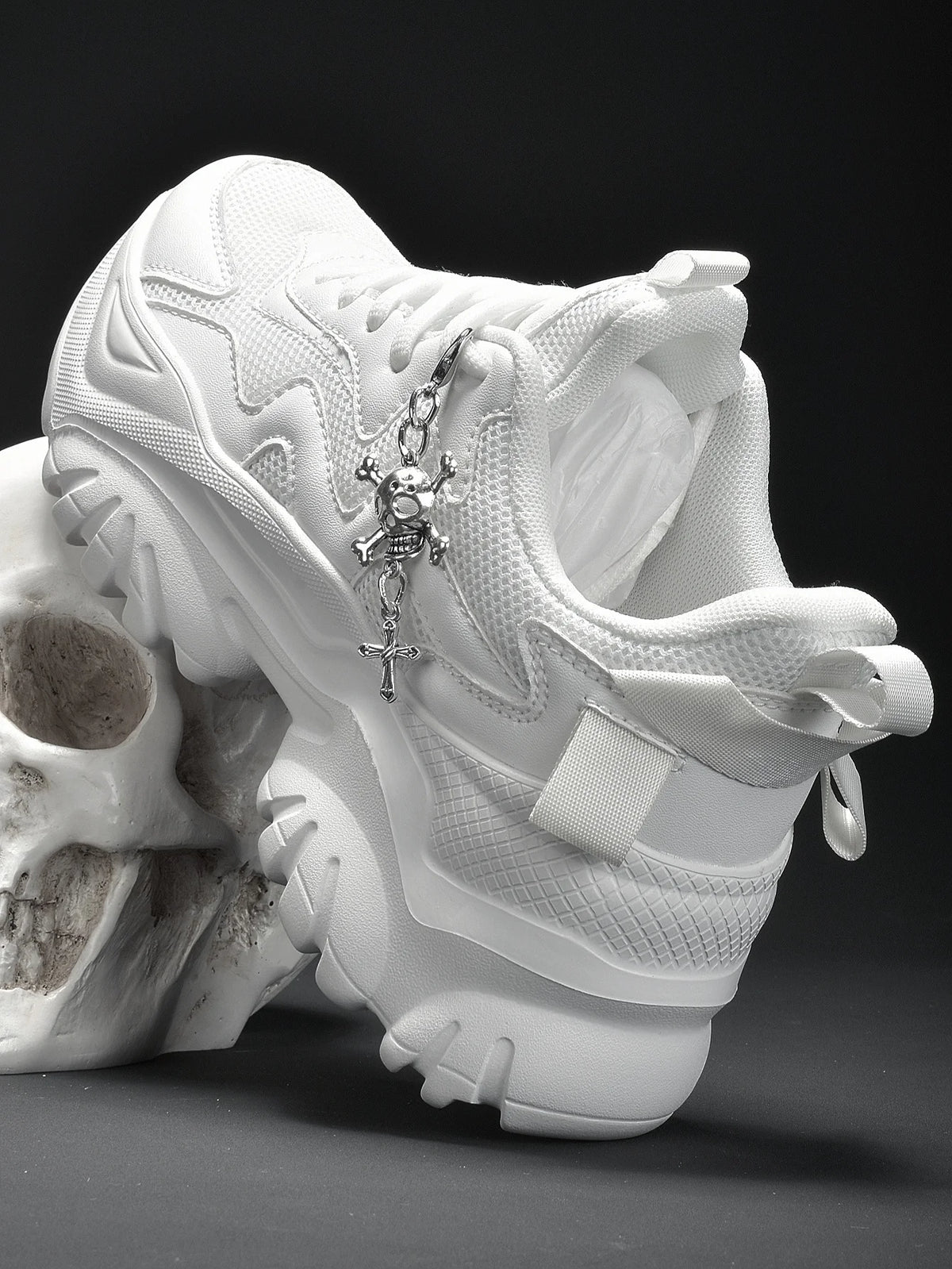 Tênis Casuais Femininos de Moda, Plataforma Branca Pura, Salto Alto, Estilo Punk para Halloween, Tênis Esportivos Leves para Mulheres