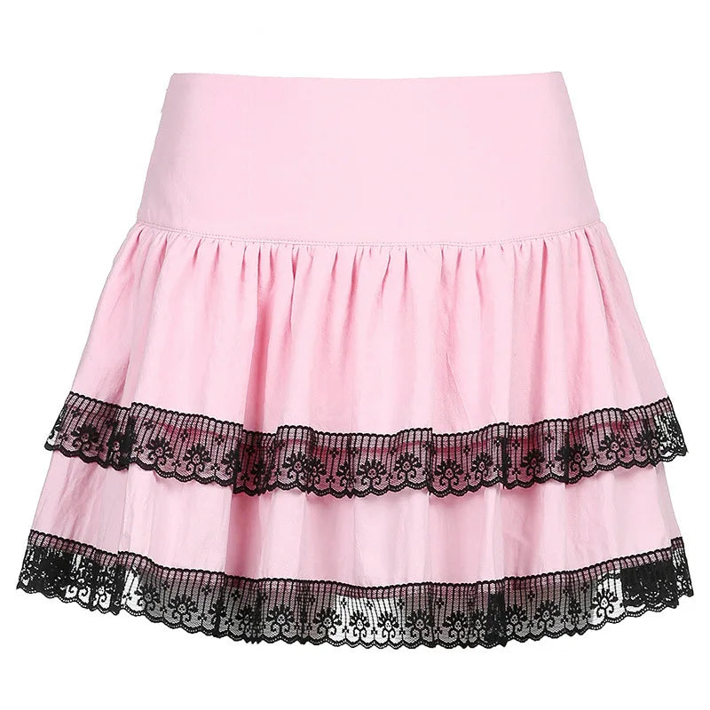 FICHOR-Mulheres Góticas Renda Ruffle Mini Saias, Harajuku, Fairy Grunge, Xadrez Rosa, Plissado, Japonês Lolita Streetwear, Mall Goth