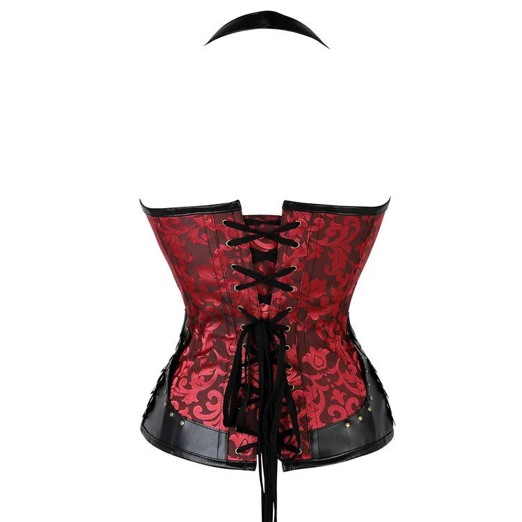 Corset Feminino Estilo Vitoriano Gótico com Alça no Pescoço e Botões - Top Modelador Bustiê