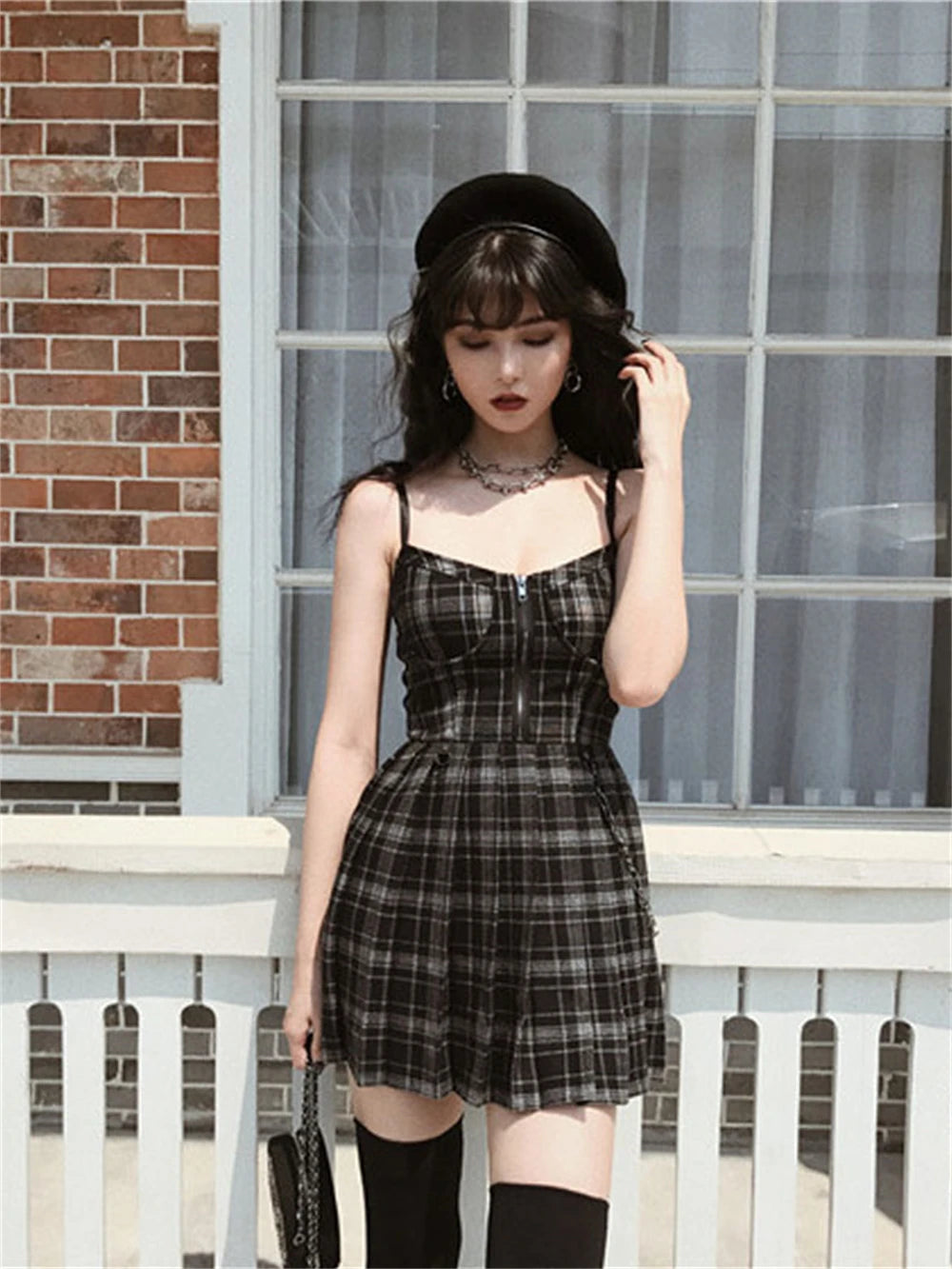 Gótico lolita xadrez vestido y2k egirl punk vestidos plissados cinta de espaguete mini jurken emo alt goth streetwear vestido feminino