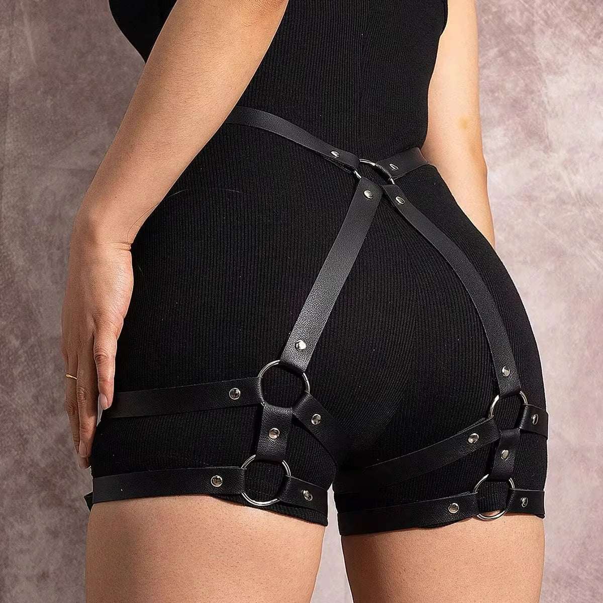 Moda feminina couro do plutônio perna arnês corpo arnês peito punk gótico perna liga cintos gótico cinto roupas accessor