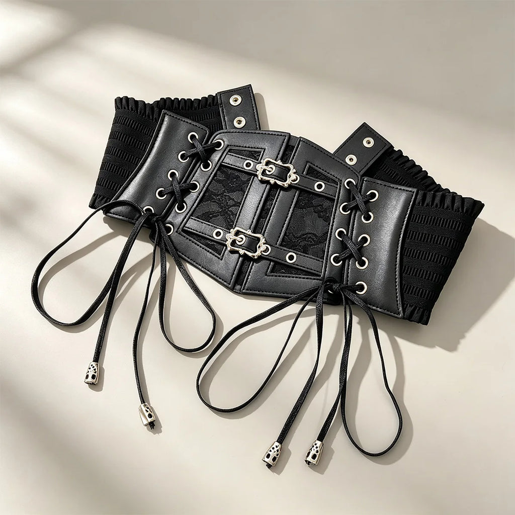 Novo Cinto Largo Punk Preto em Couro PU para Mulheres, Cintos Modeladores de Cintura Alta Elásticos, Cintos Pretos para Vestidos Femininos.