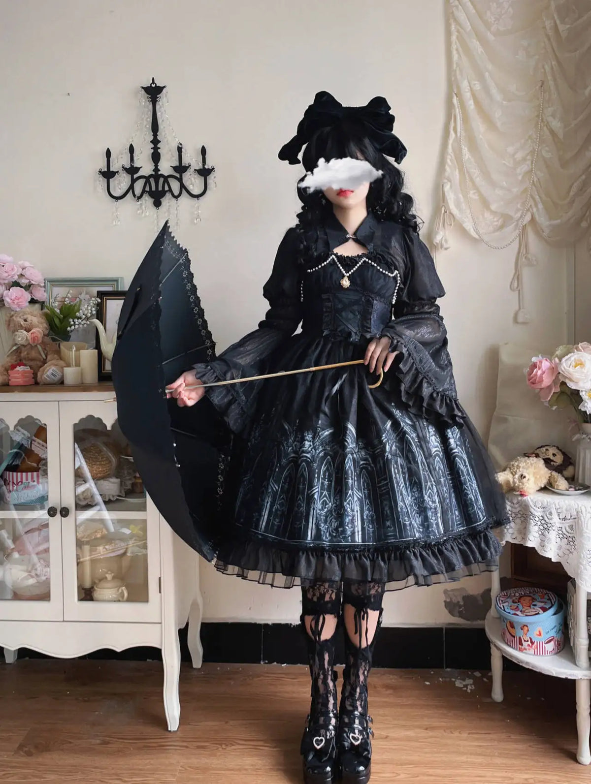 Original halloween lolita vestido nova primavera e verão feminino meninas escuro gótico jsk vestido manga alargamento capa camisa