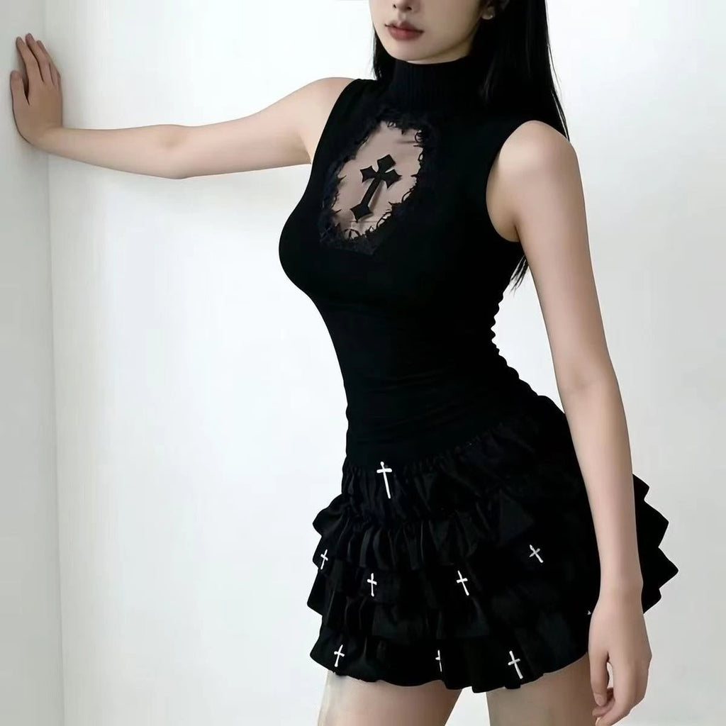Saias Femininas com Camadas e Babados, Minissaia com Detalhes Cruzados, Shorts Embutidos, Skort Japonês Kawaii, Estilo Gótico Punk Y2K, Harajuku Anos 90, Sexy