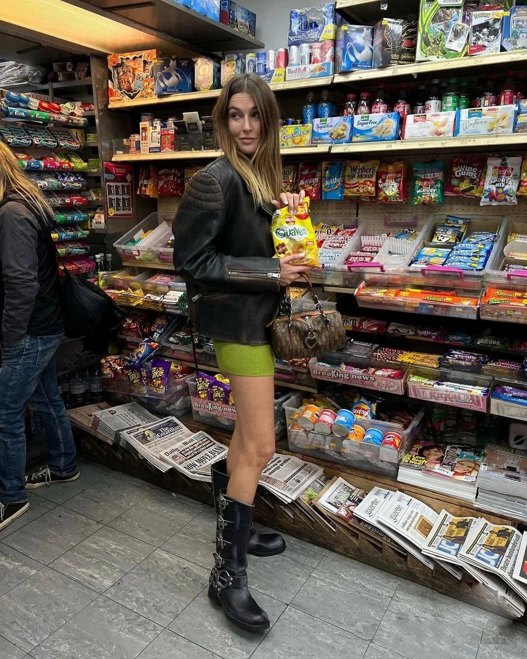 Botas Altas de Couro Genuíno para Mulheres com Fivela de Metal, Bico Quadrado, Estilo Punk, Salto Grosso, Botas de Motociclista