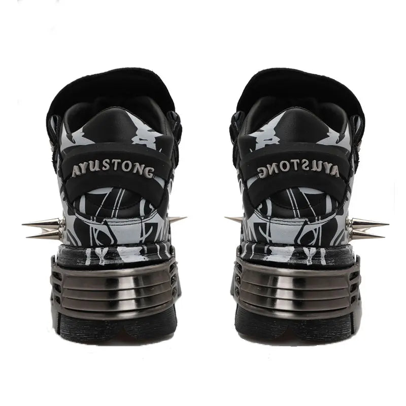 2026 Novo Design Original Plataforma Graffiti Unissex com Rebites Escuros Estilo Rock Punk, Tênis Casual Dad Shoes com Sola Plataforma