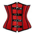 Corset Gótico Steampunk Underbust Preto e Vermelho com Espiral de Aço, Treinador de Cintura, Bustiê com Zíper e Fivelas, Corselete Modelador