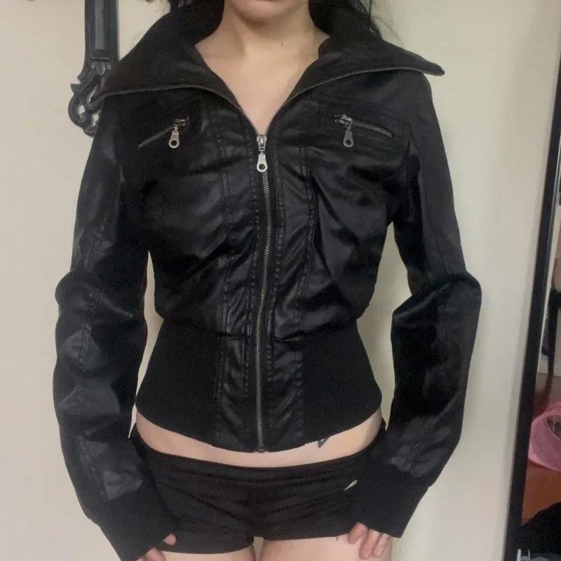 Altgoth americano vintage jaqueta de couro do plutônio feminino streetwear harajuku grunge emo alternativa grunge zíper casacos casuais feminino